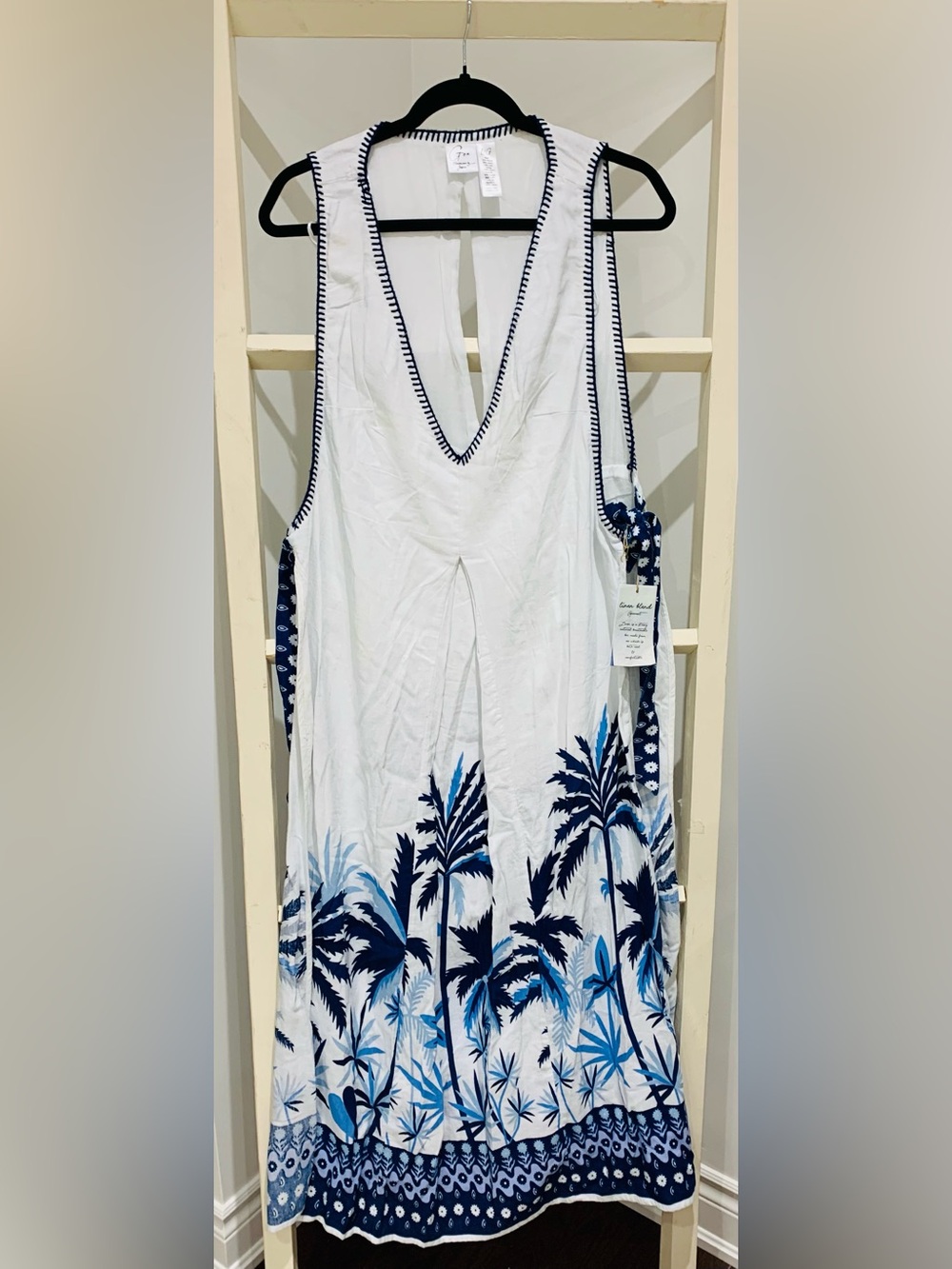 Goa Beachwear by Japna Linen Blend Palm Tree Print Dress / Cover-Up